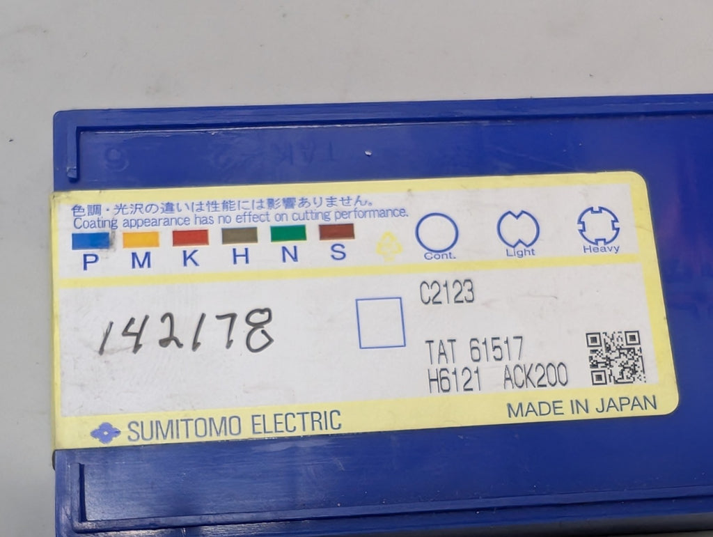 1 Sumitomo 22ER A60 ACK200 60° Threading Insert H6121 C2123 TAT61517 Japan NOS